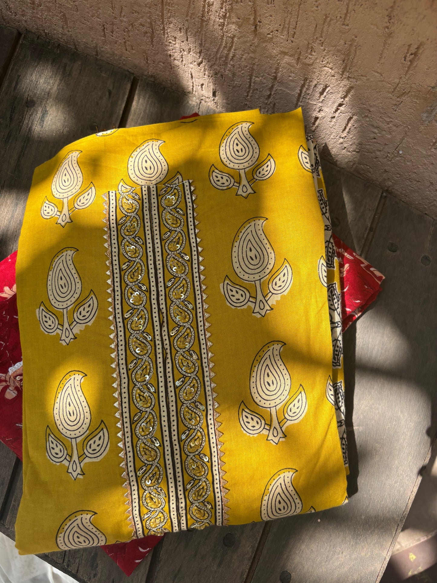 Embroidered Cotton Block Printed Unstitched Suit Set