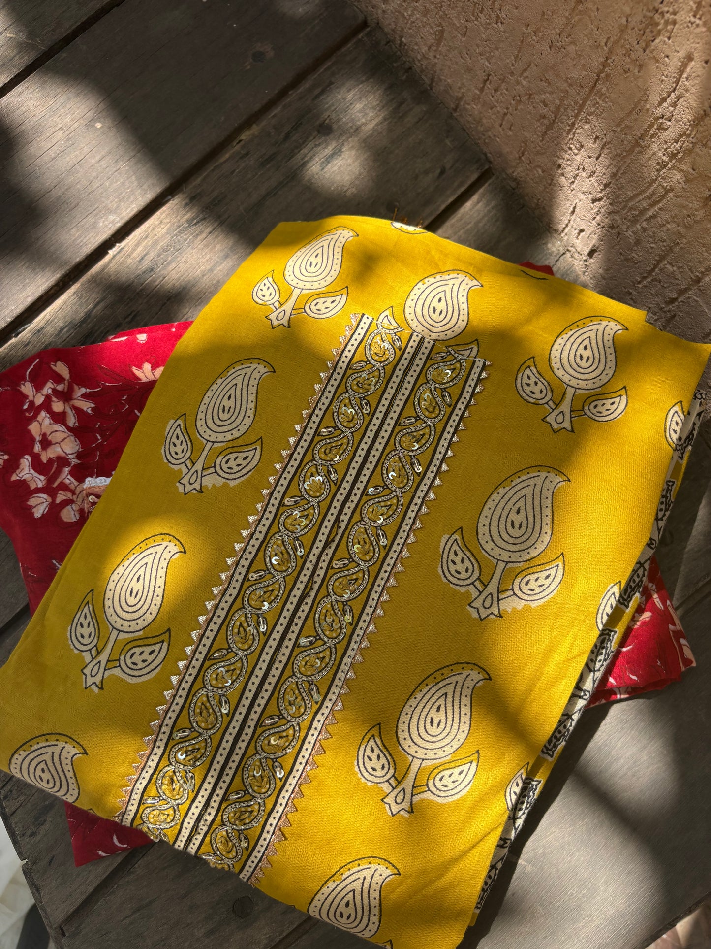 Embroidered Cotton Block Printed Unstitched Suit Set