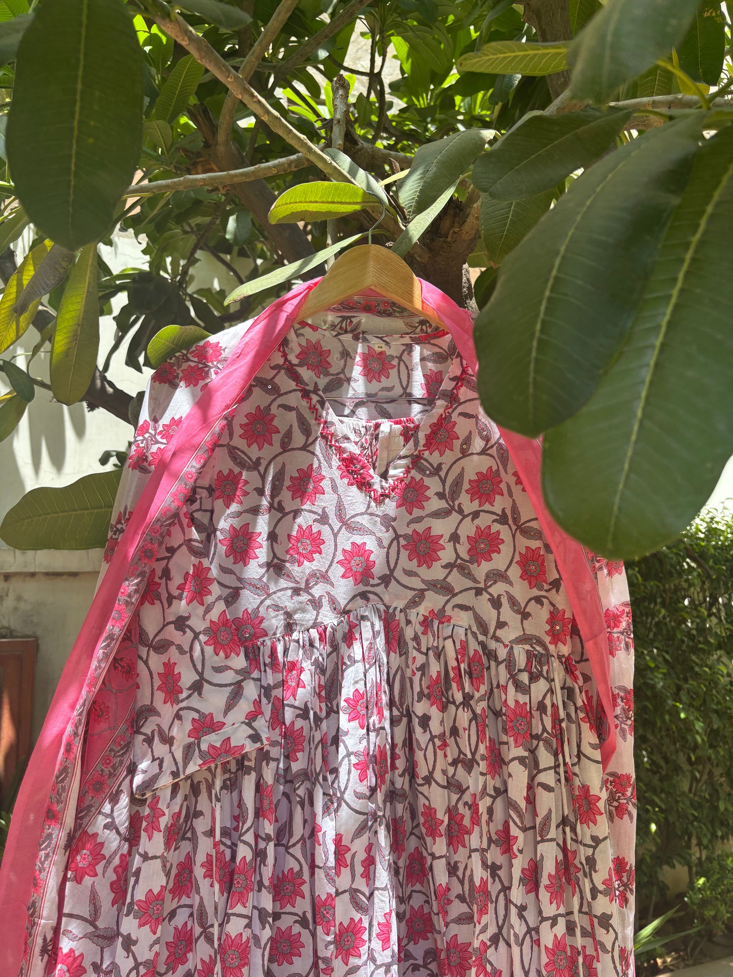Floral Print Alia Cut Cotton Anarkali Suit Set