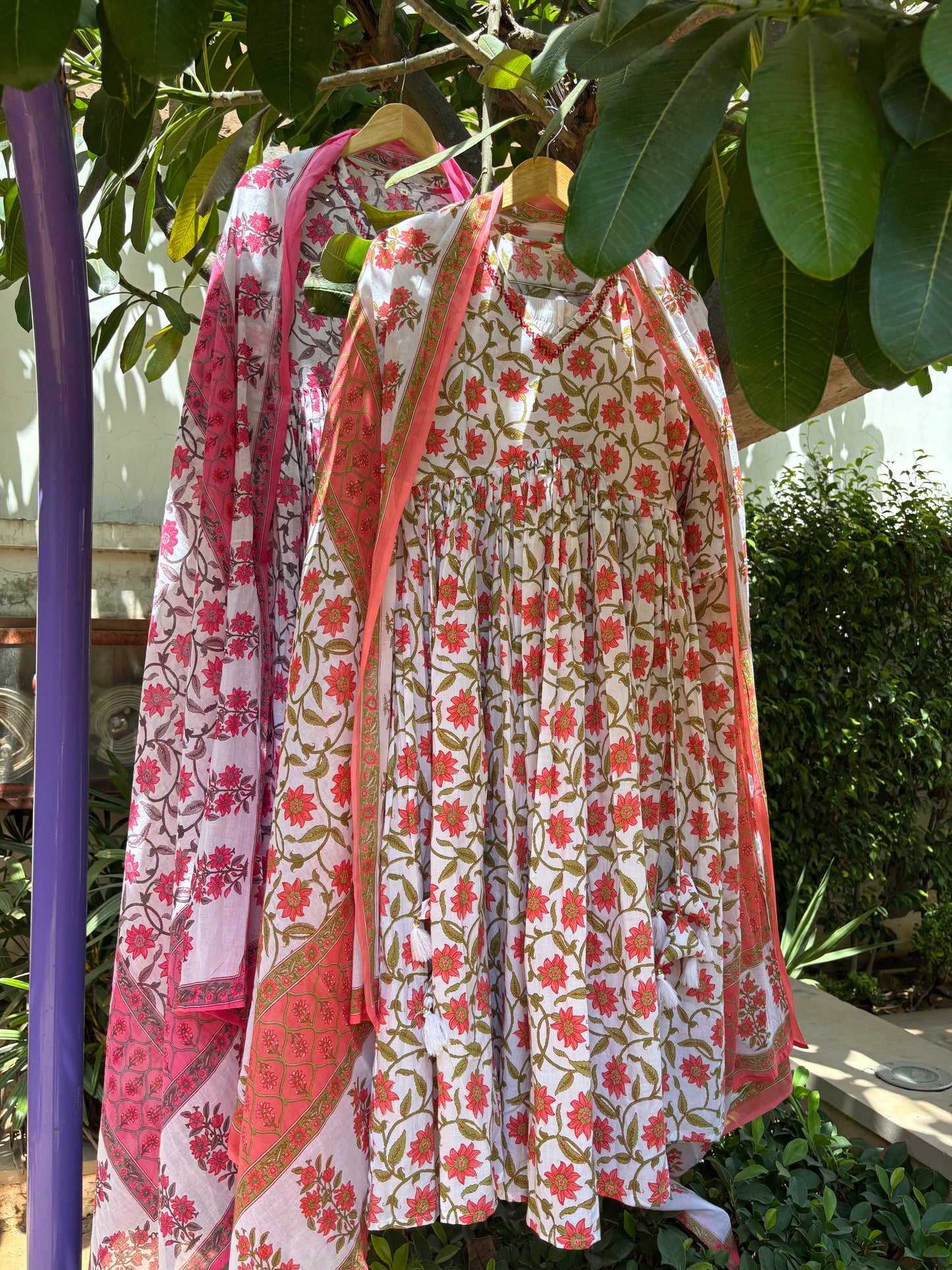 Floral Print Alia Cut Cotton Anarkali Suit Set