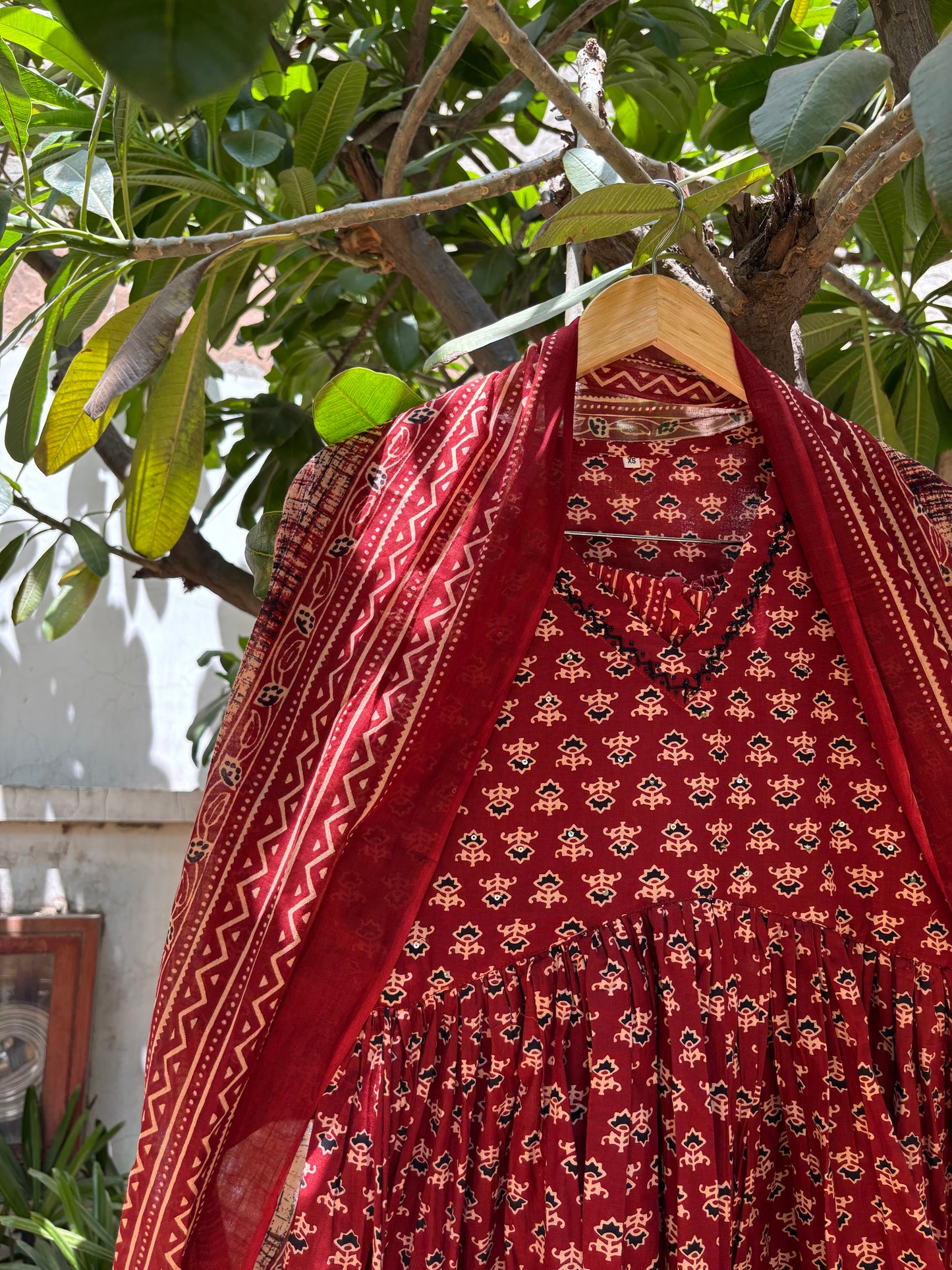 Ajrak Print Alia Cut Cotton Anarkali Suit Set