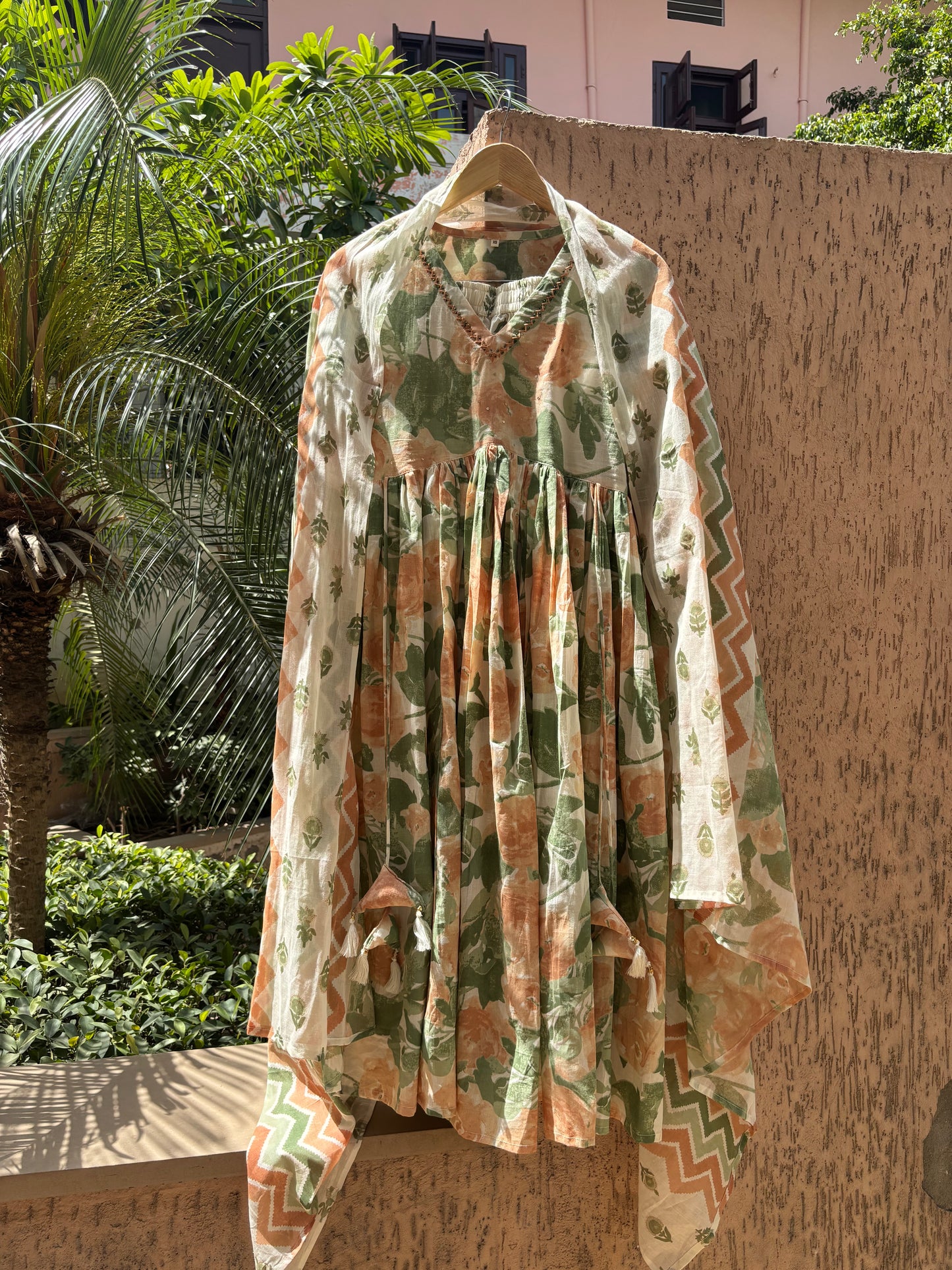 Fresh Floral Printed Alia Cut Cotton Anarkali Suit Set