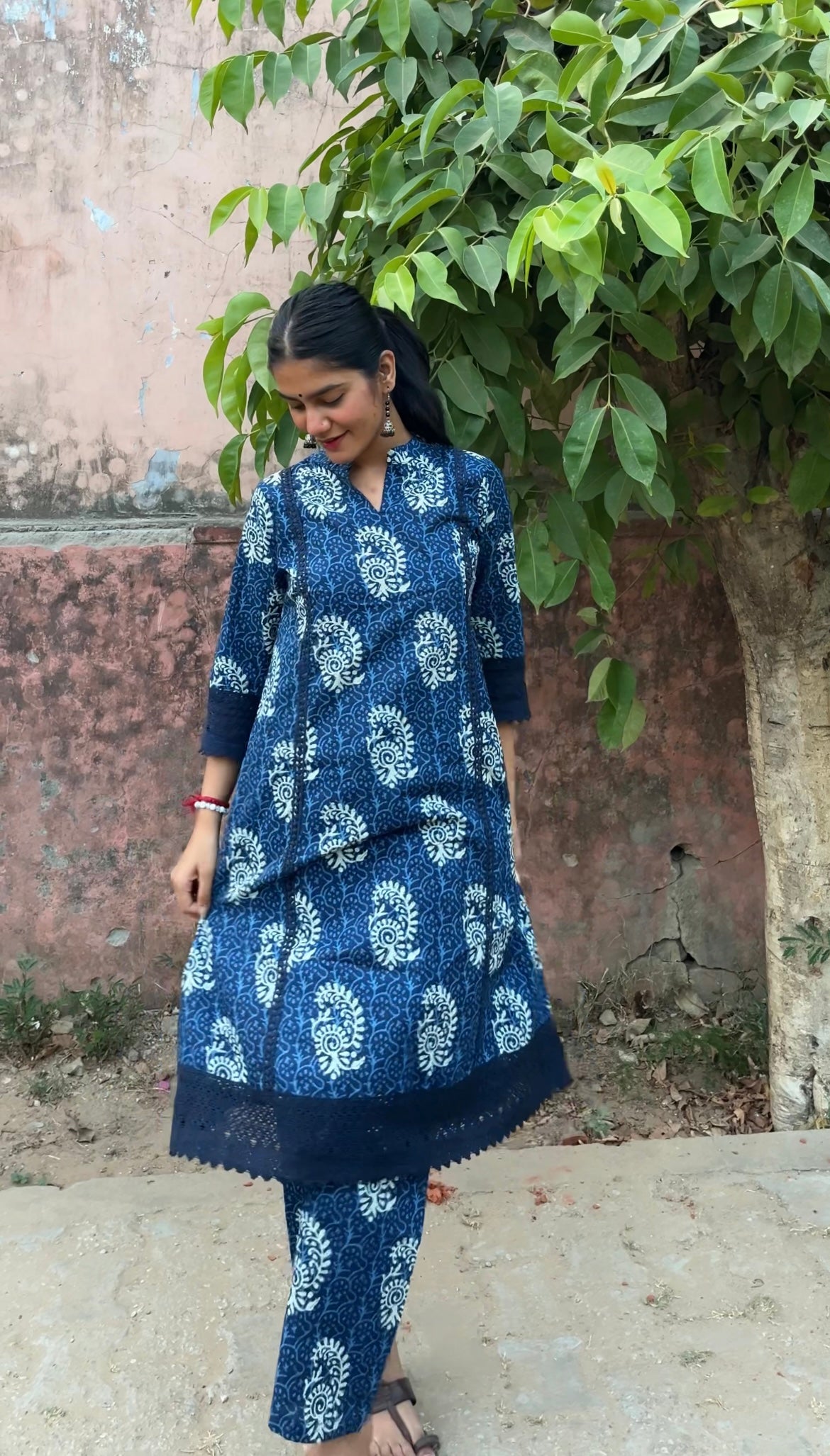 Indigo Floral Printed Cotton Co-ord Set