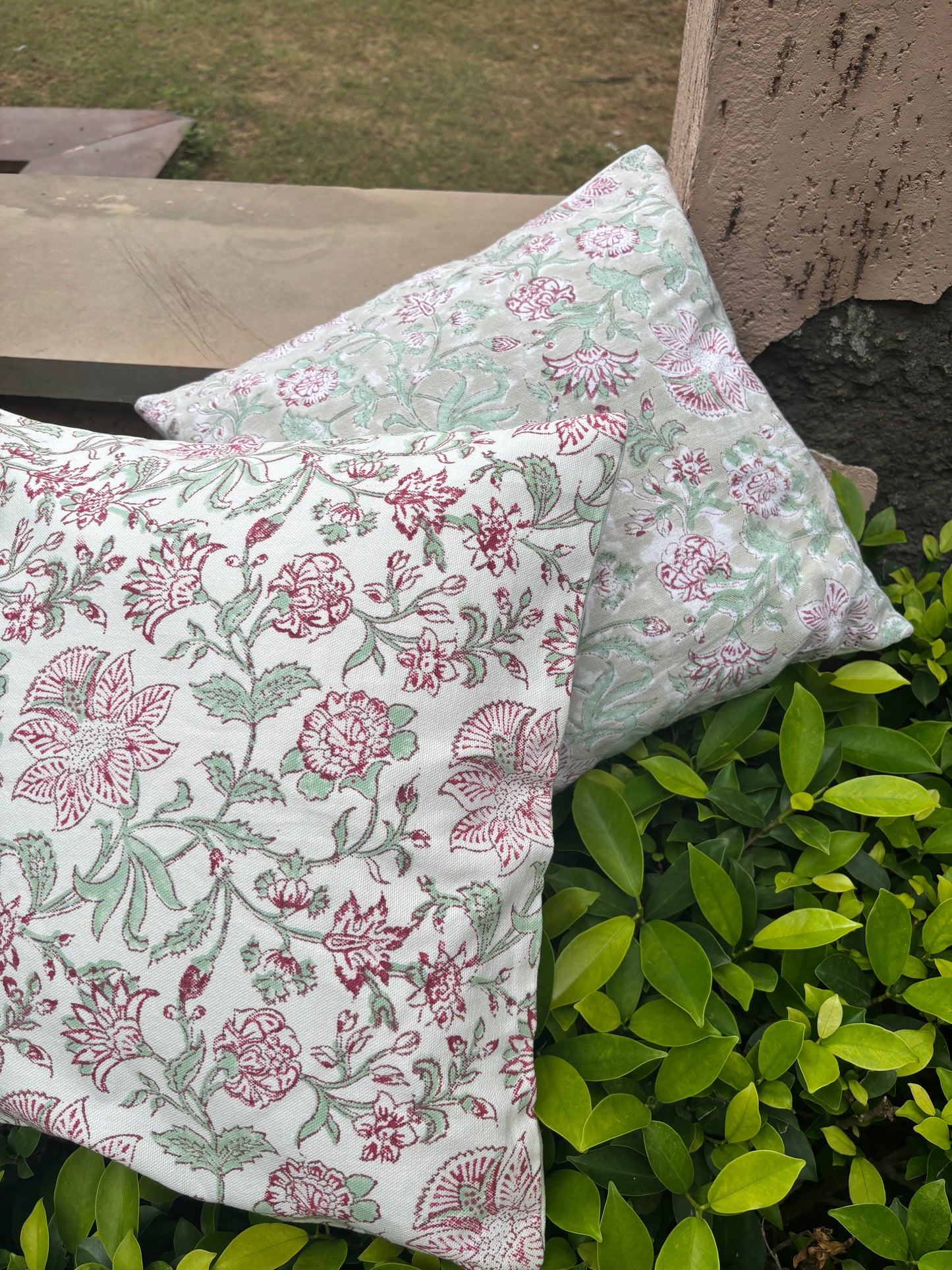 White Canvas Hand Block Printed Pure Cotton Cushion Cover
