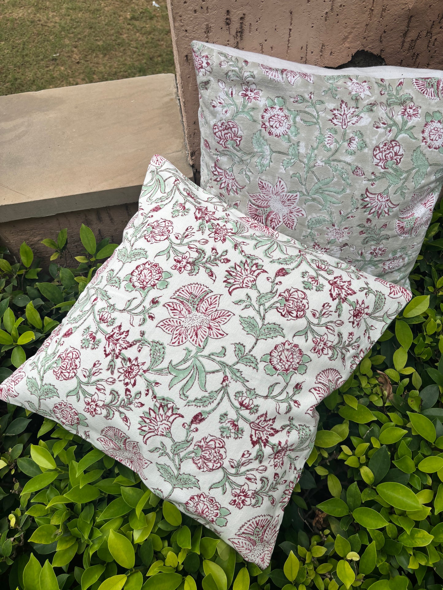 White Canvas Hand Block Printed Pure Cotton Cushion Cover