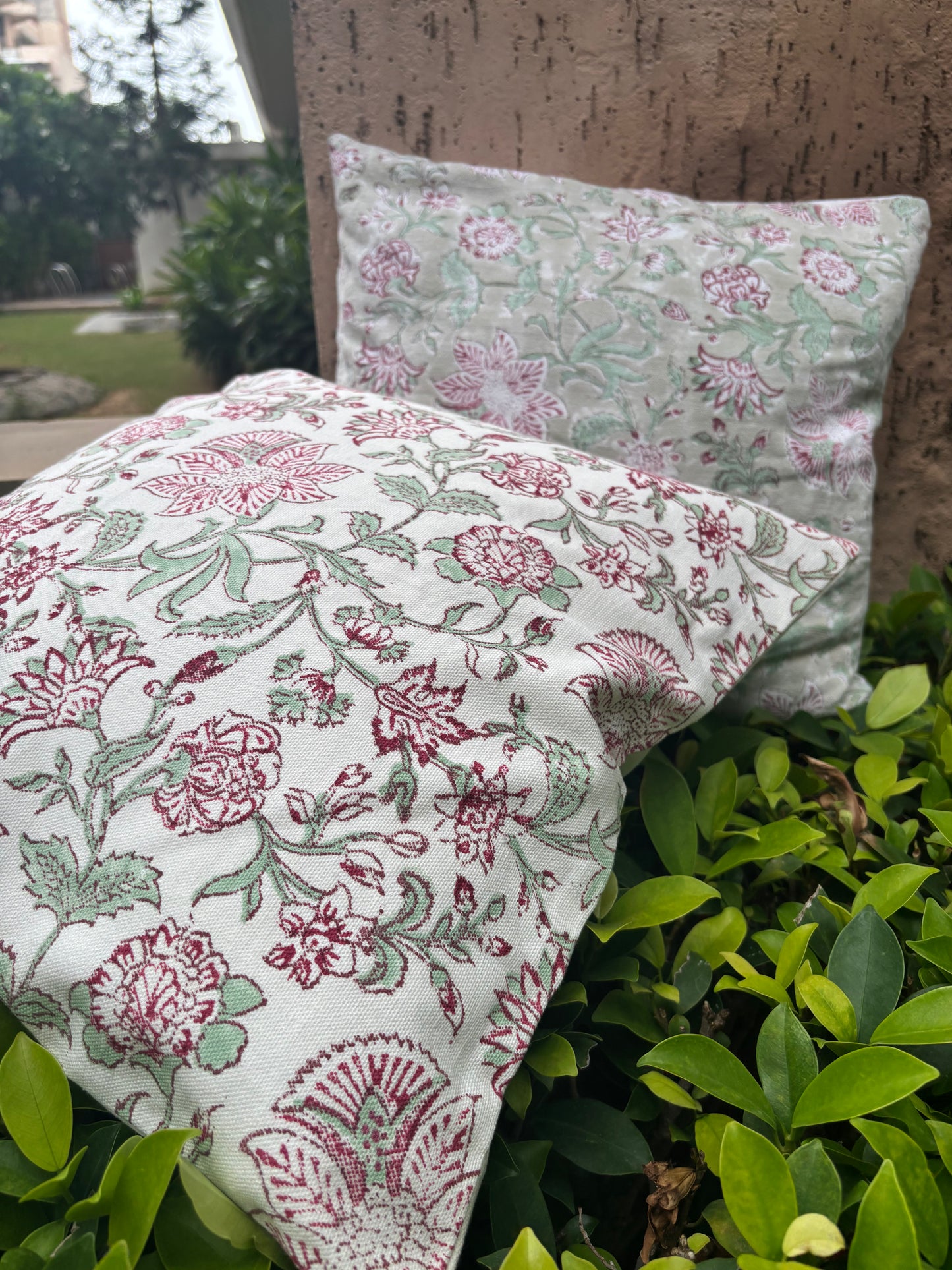 White Canvas Hand Block Printed Pure Cotton Cushion Cover