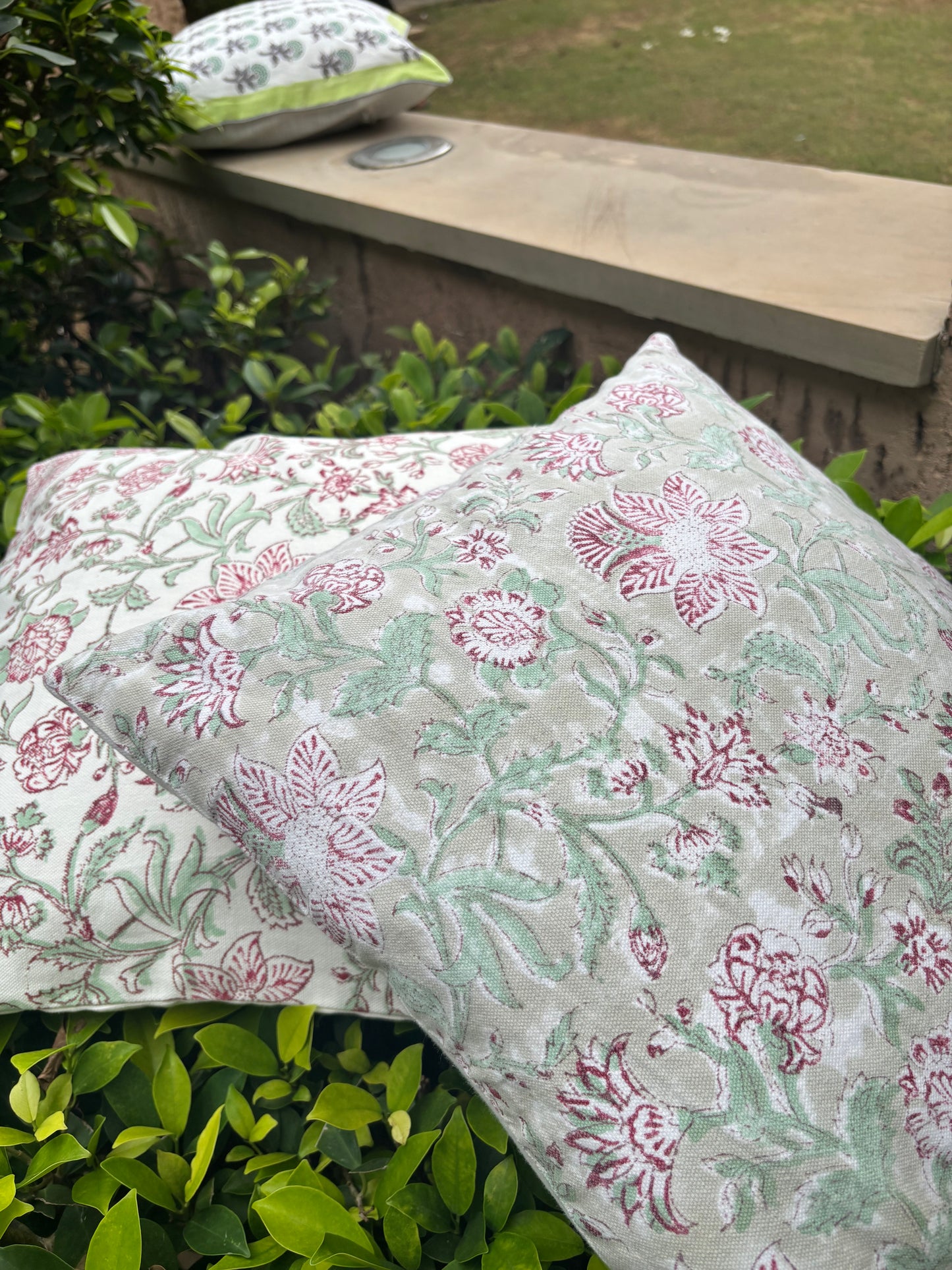 Beige Canvas Hand Block Printed Pure Cotton Cushion Cover