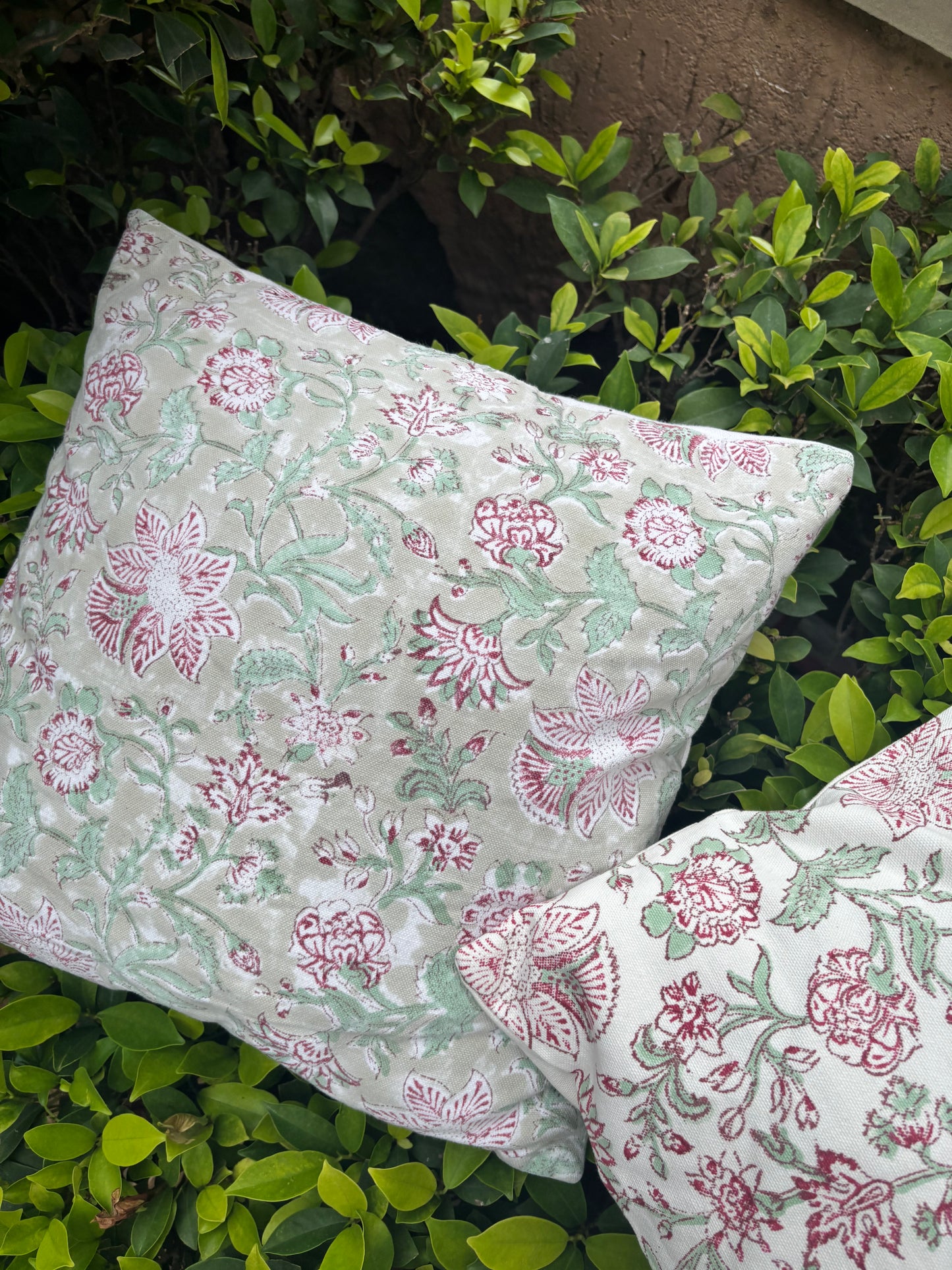 Beige Canvas Hand Block Printed Pure Cotton Cushion Cover
