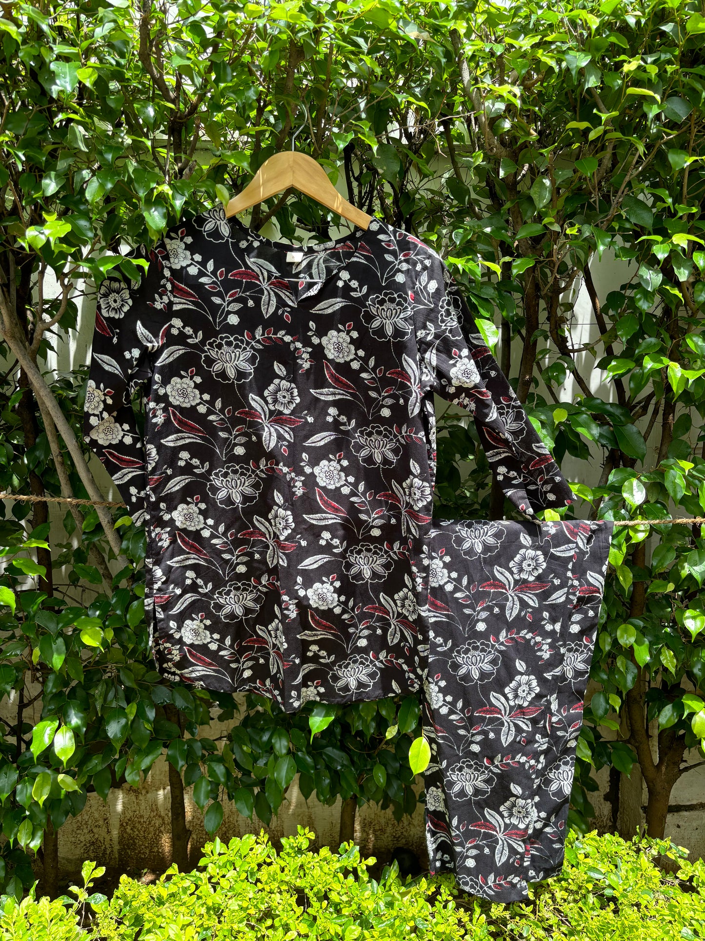 Black Cotton Loungewear Set