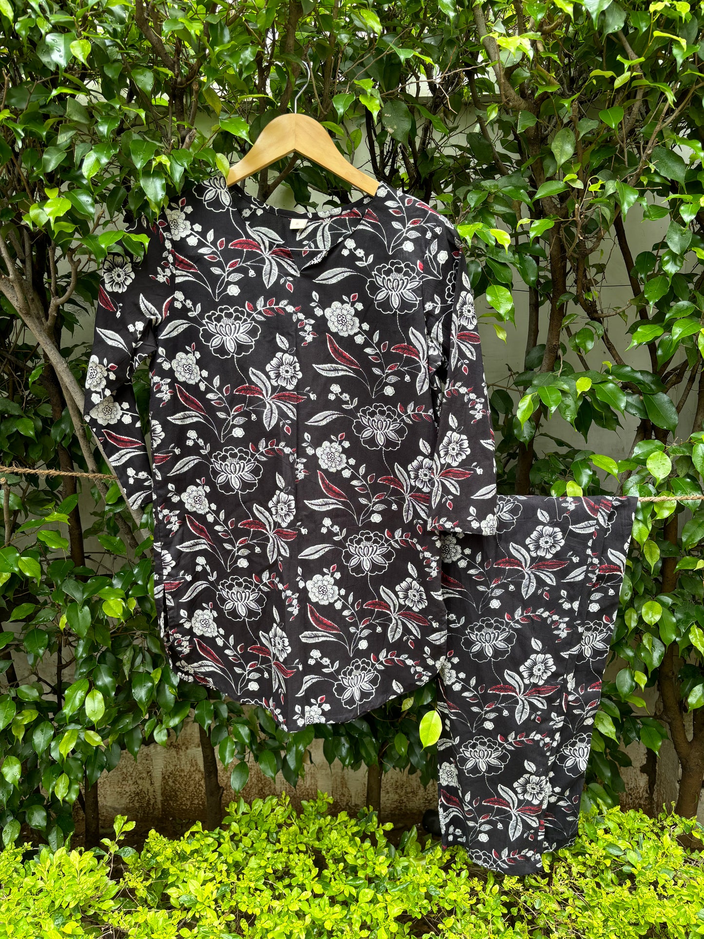 Black Cotton Loungewear Set