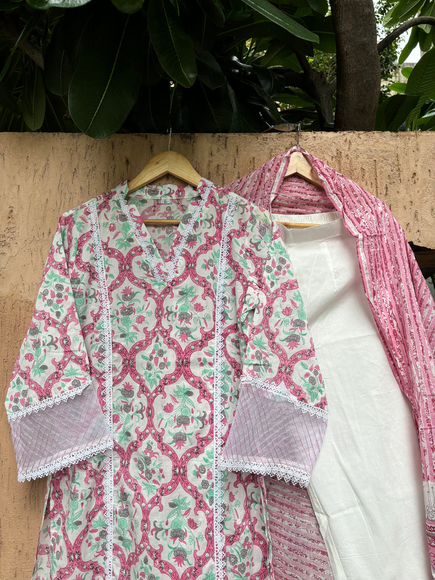 Pink Block Print Cotton Suit Set