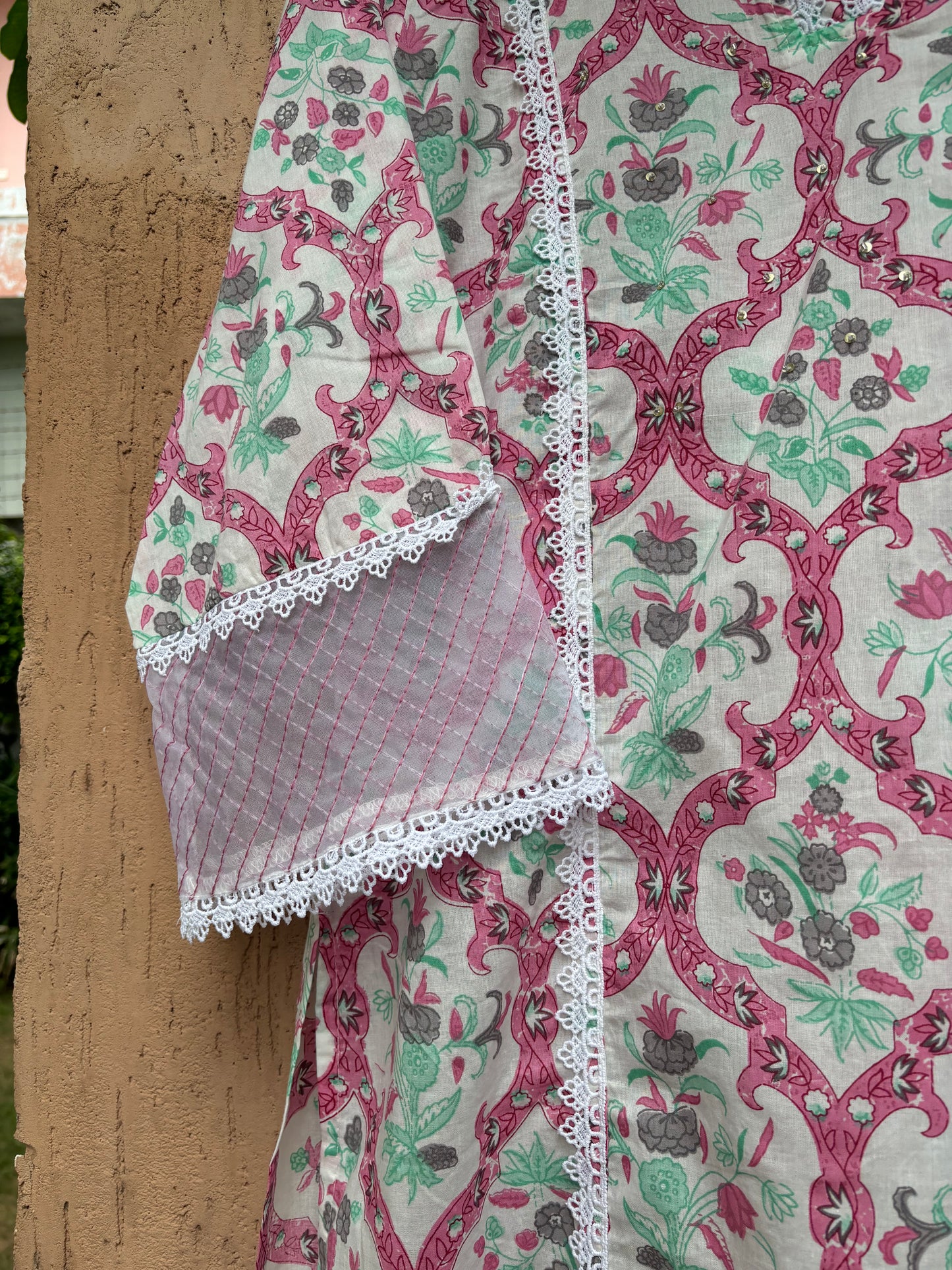 Pink Block Print Cotton Suit Set