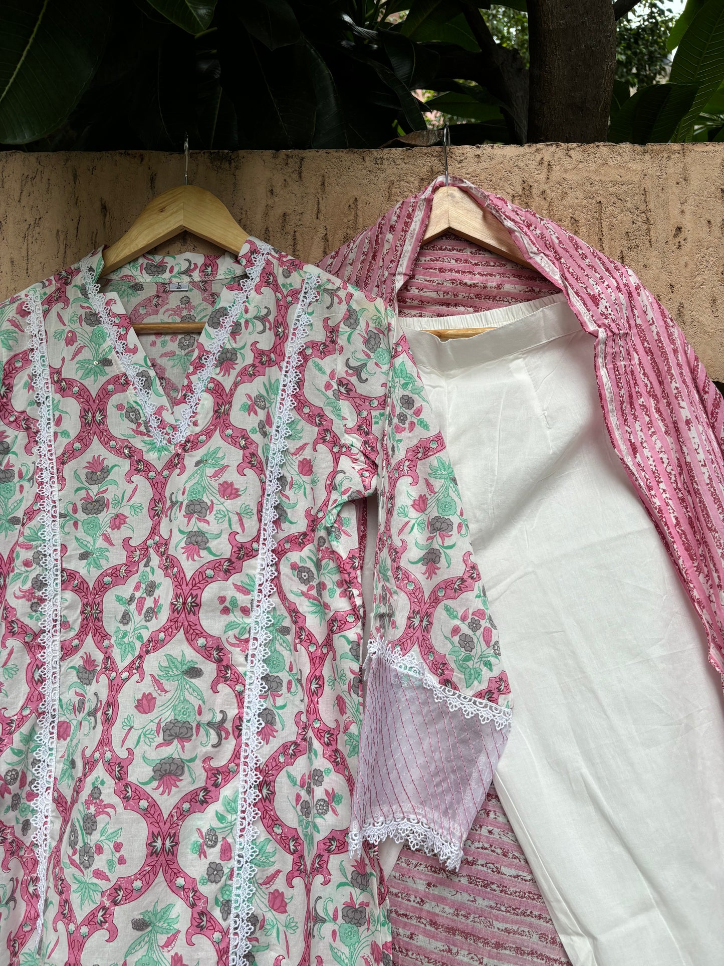 Pink Block Print Cotton Suit Set