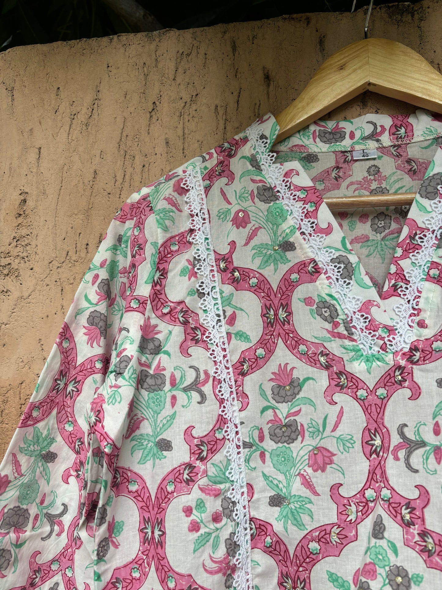 Pink Block Print Cotton Suit Set