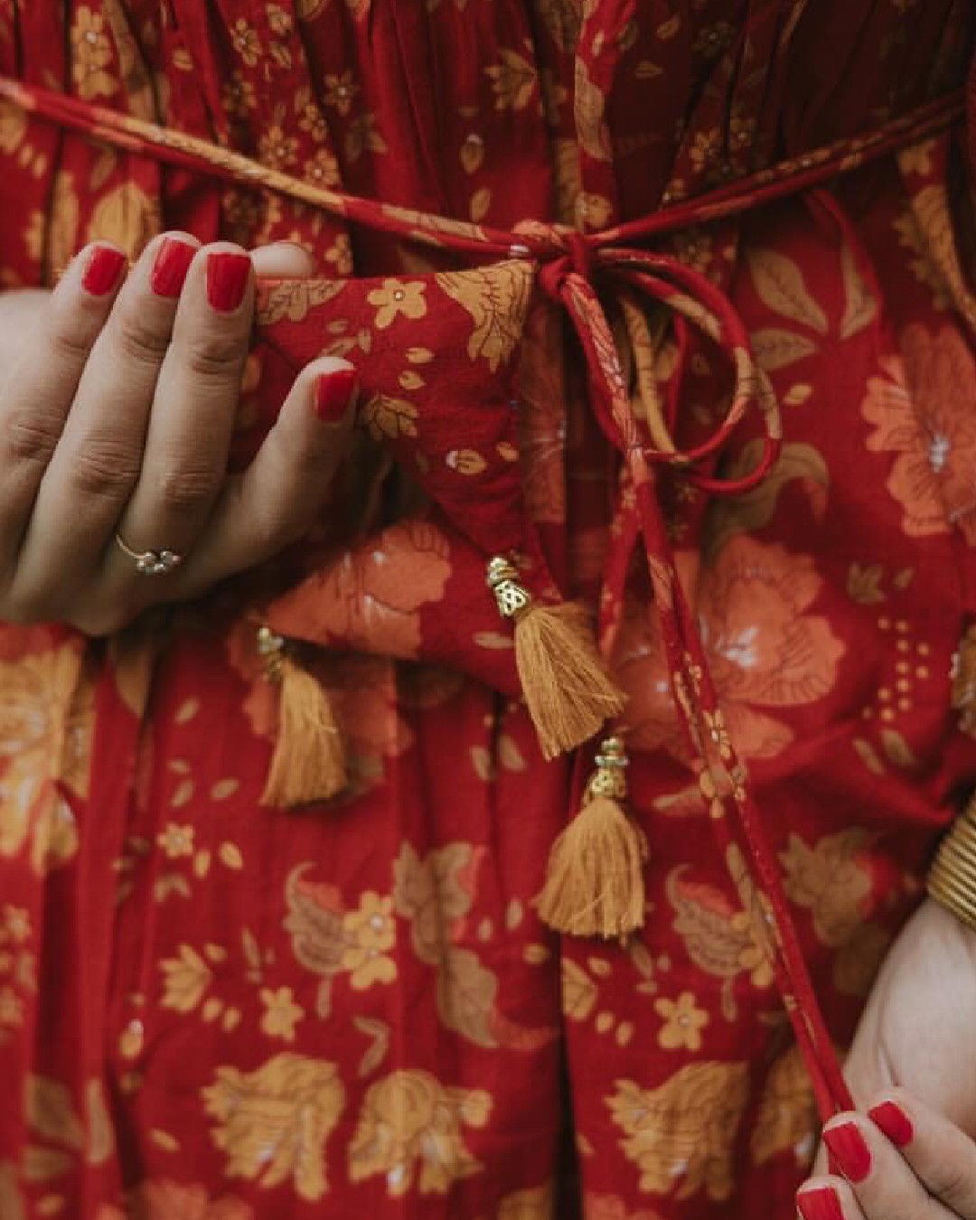 Red Floral Block Printed Anarkali Suit Set