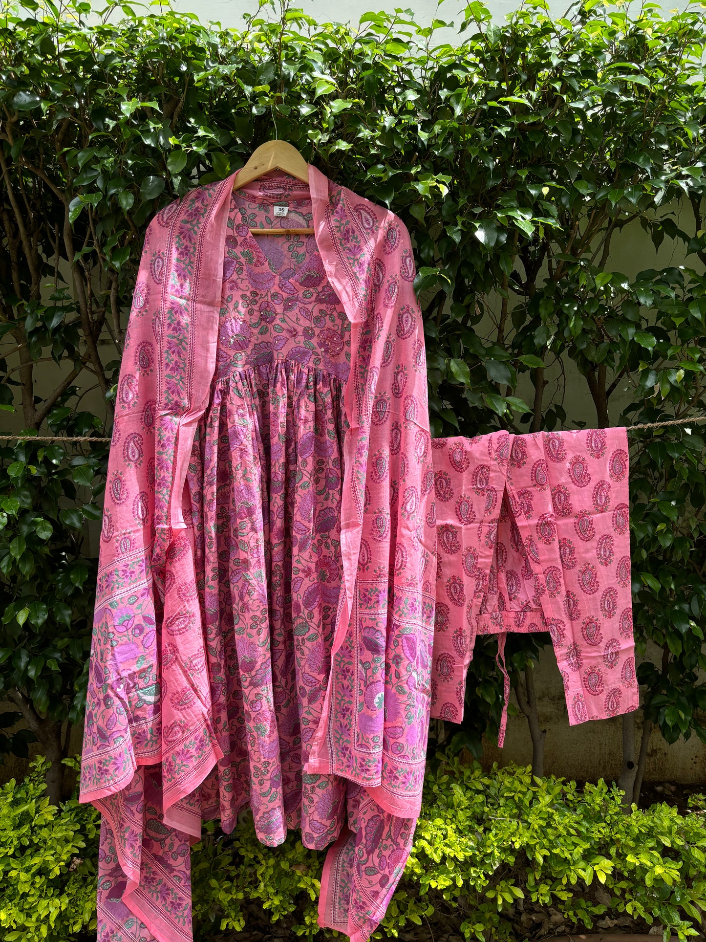 Pink Floral Alia Cut Anarkali Suit Set