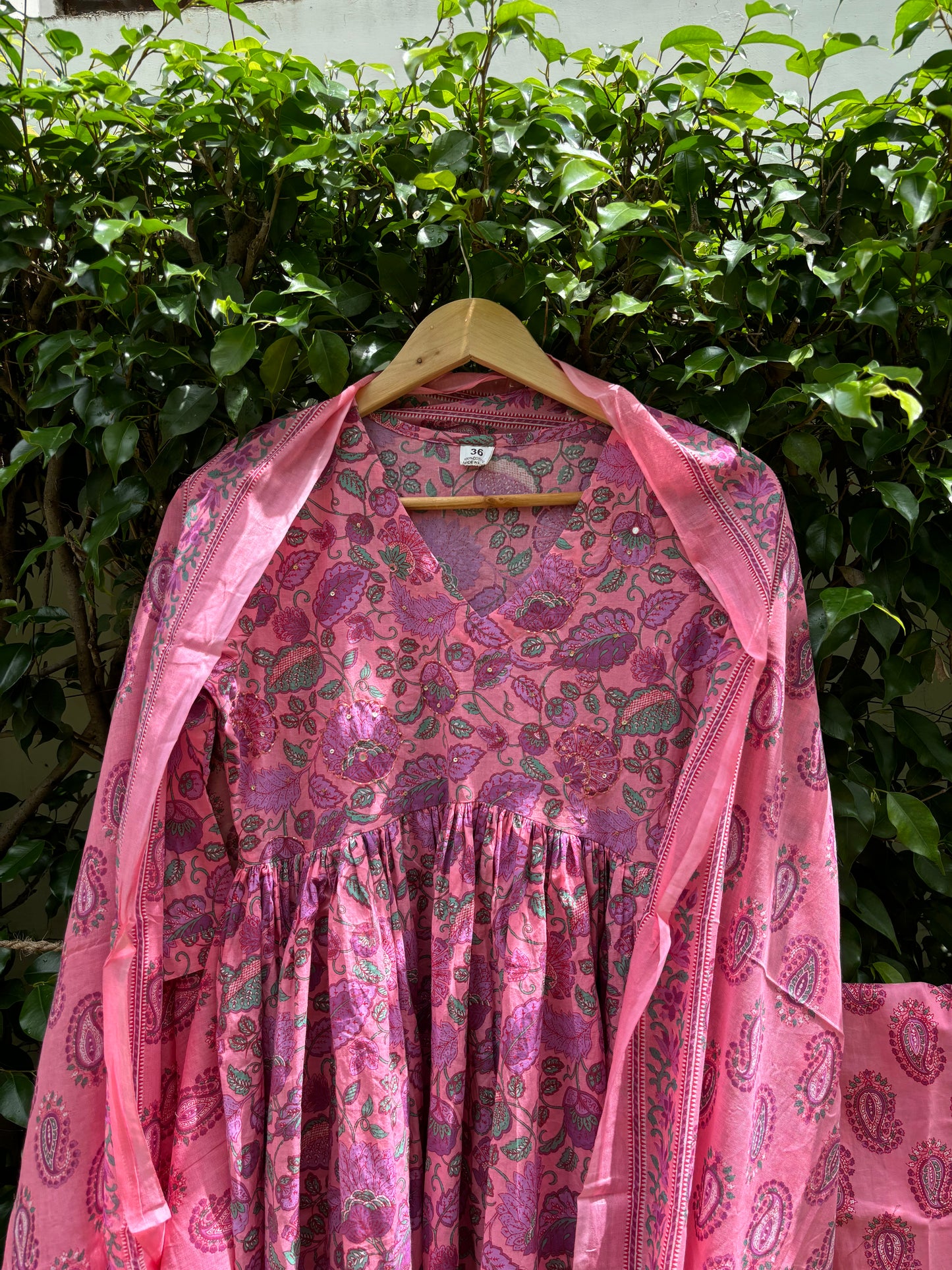 Pink Floral Alia Cut Anarkali Suit Set