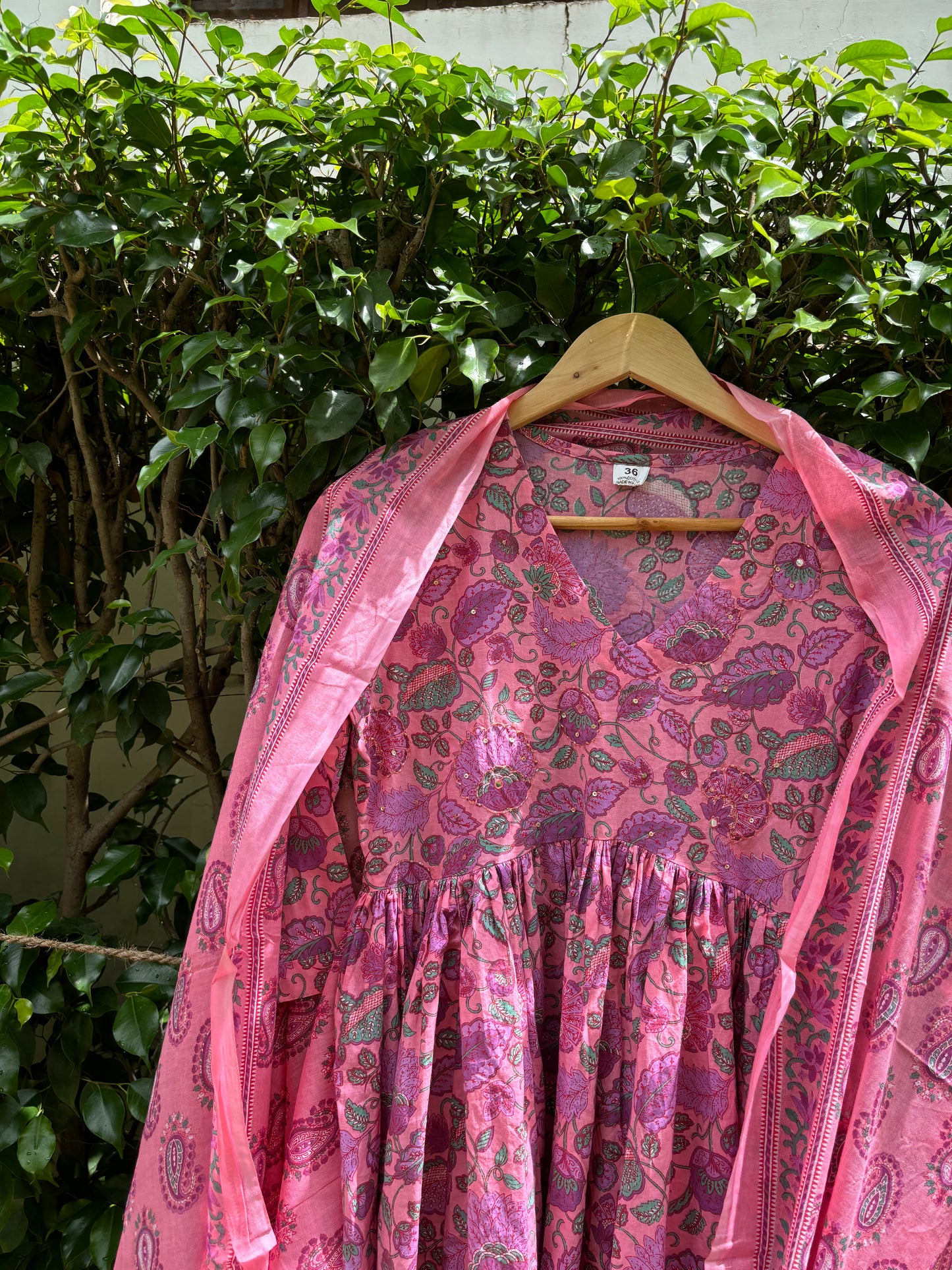 Pink Floral Alia Cut Anarkali Suit Set