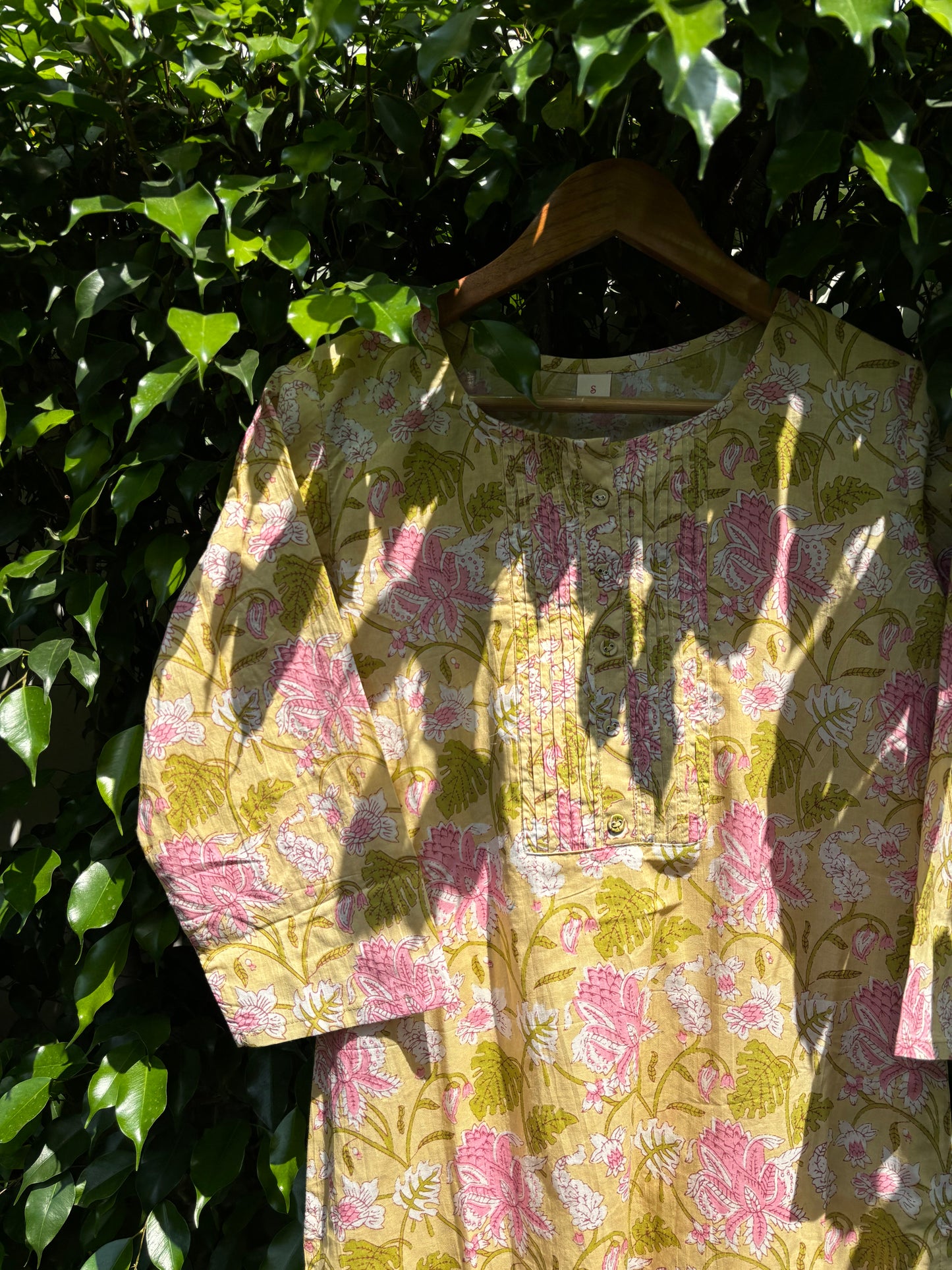 Yellow Floral Printed Cotton Kurta Set
