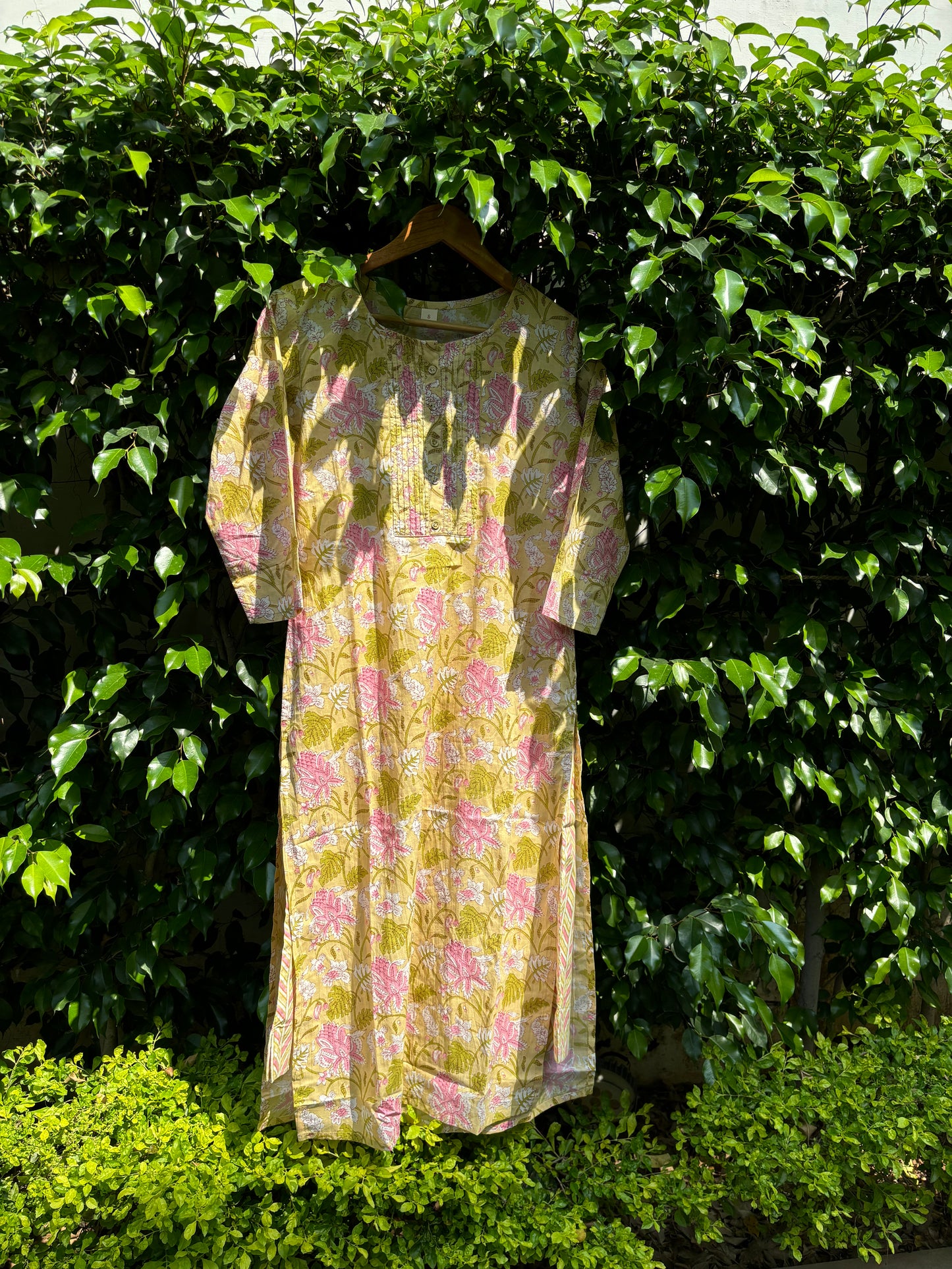 Green Floral Cotton Kurta Pant Set