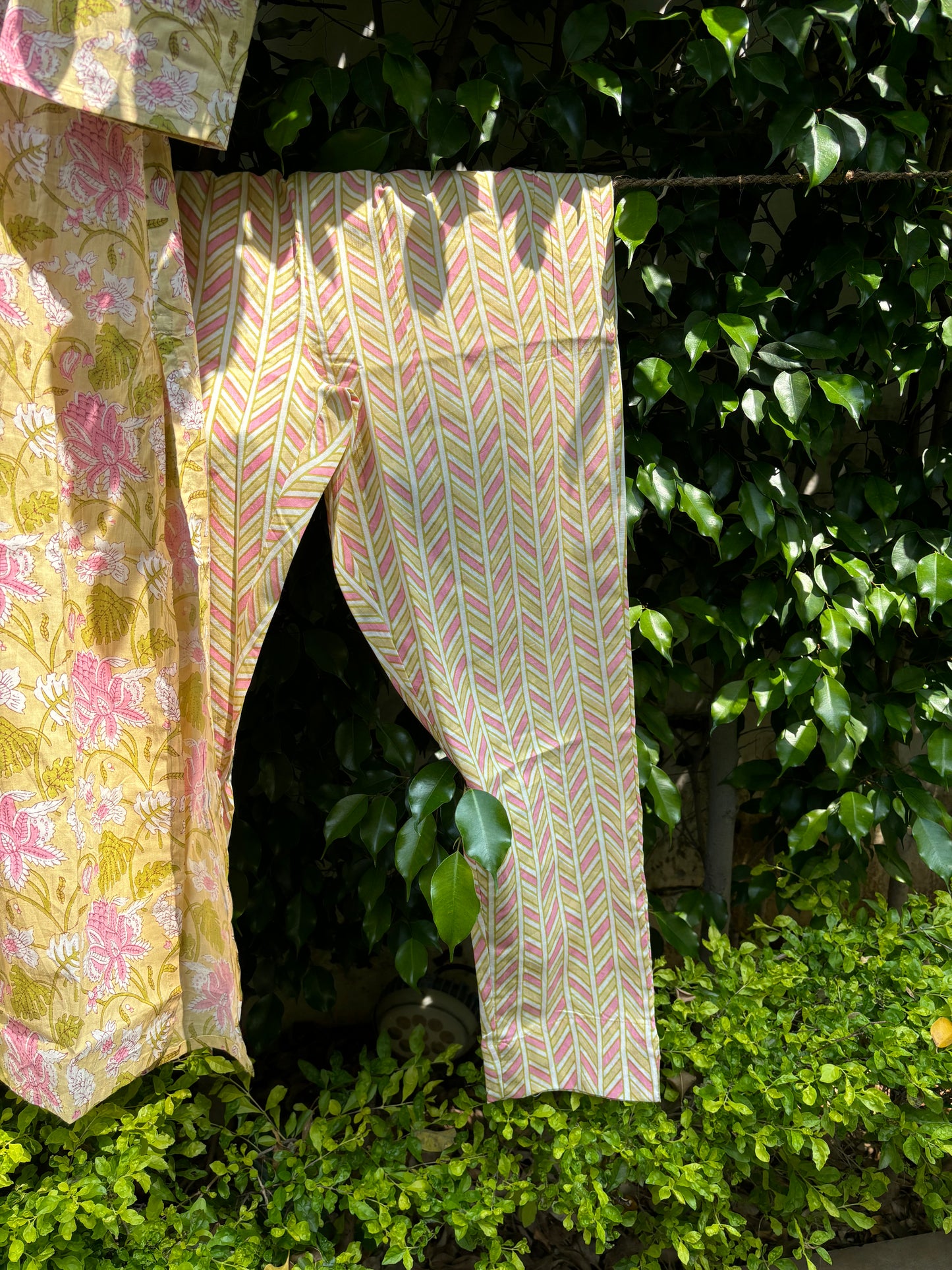 Green Floral Cotton Kurta Pant Set