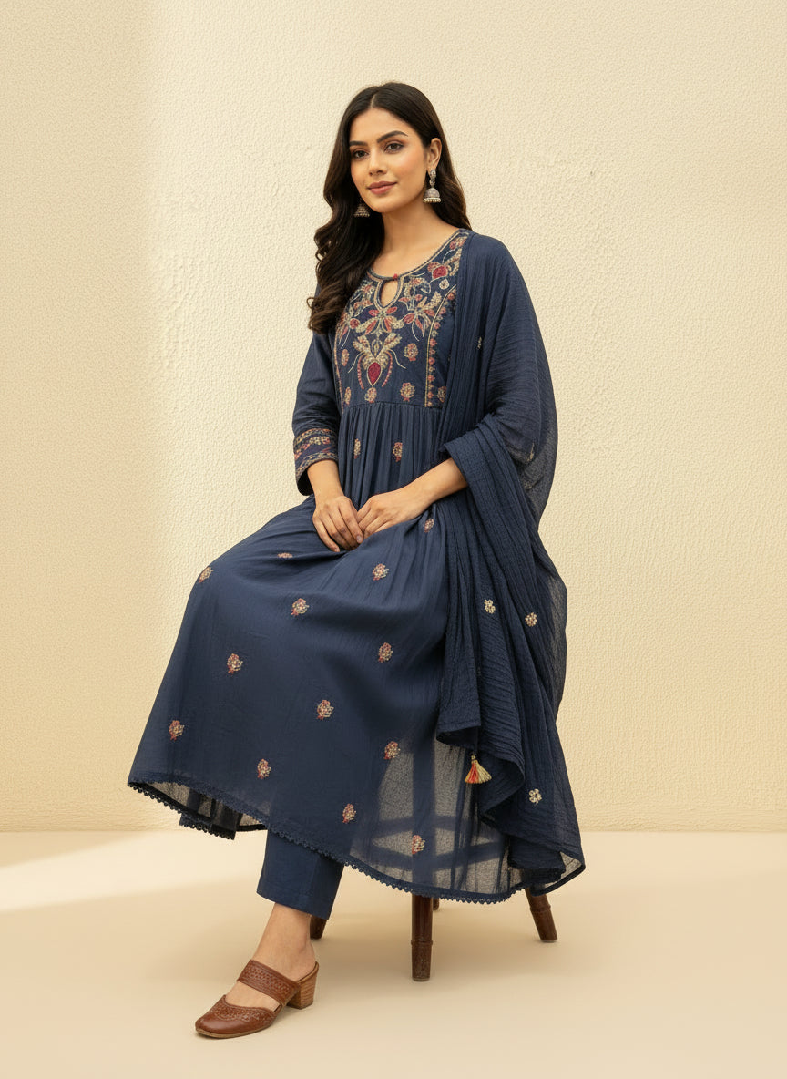 Mul Cotton Embroidered Anarkali Set