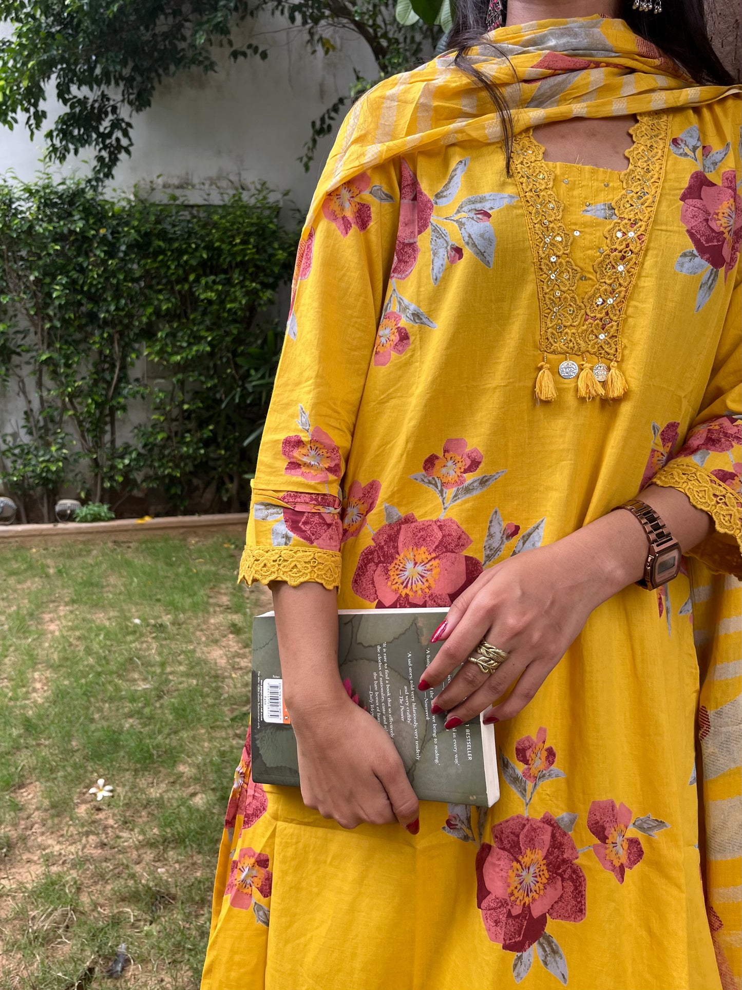 Floral Cotton Suit Set with Printed Dupatta