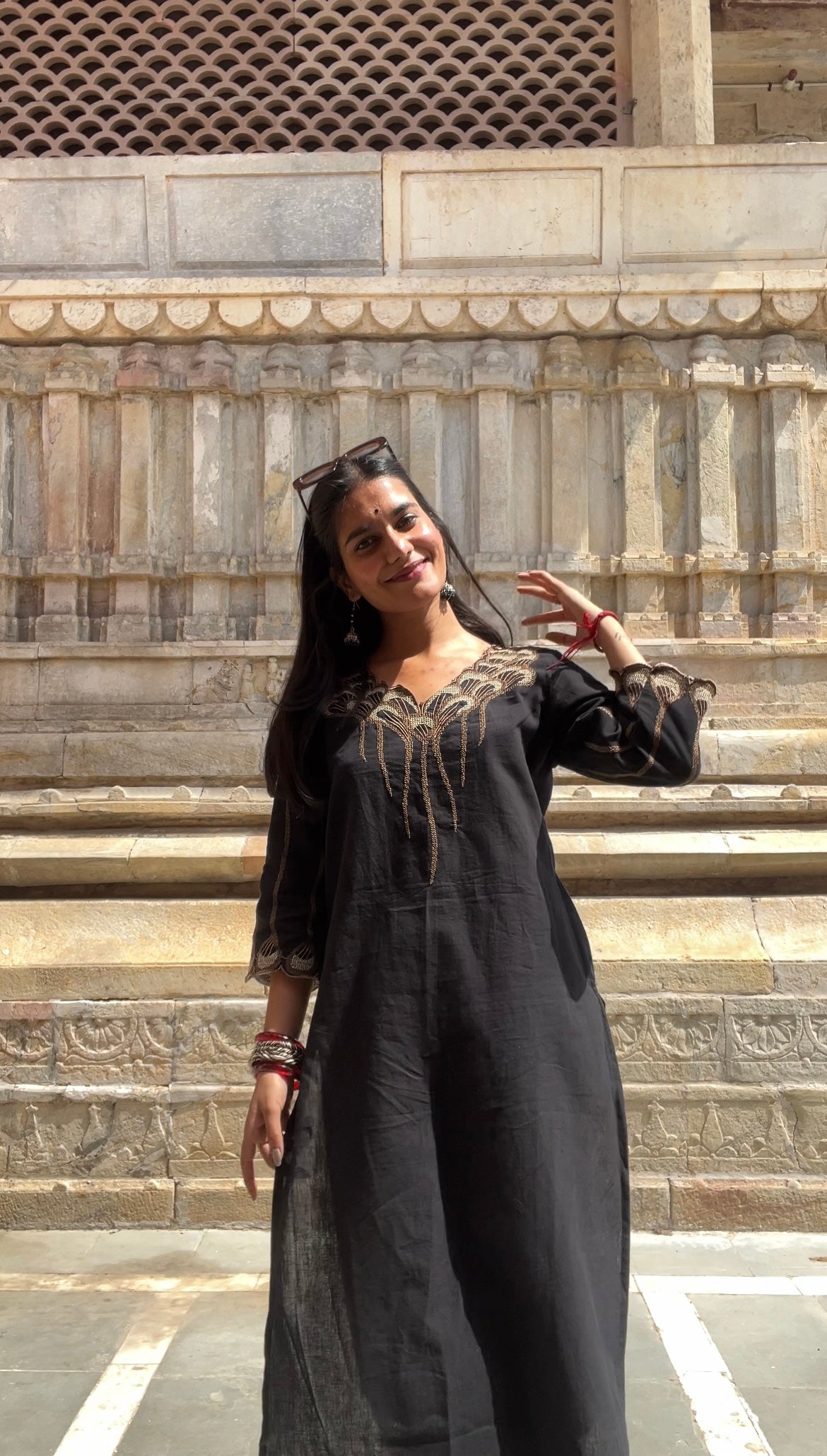 Black Embroidered Cotton Kurta Pant Set