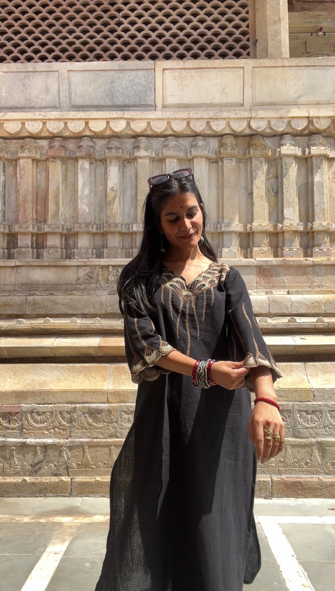 Black Embroidered Cotton Kurta Pant Set