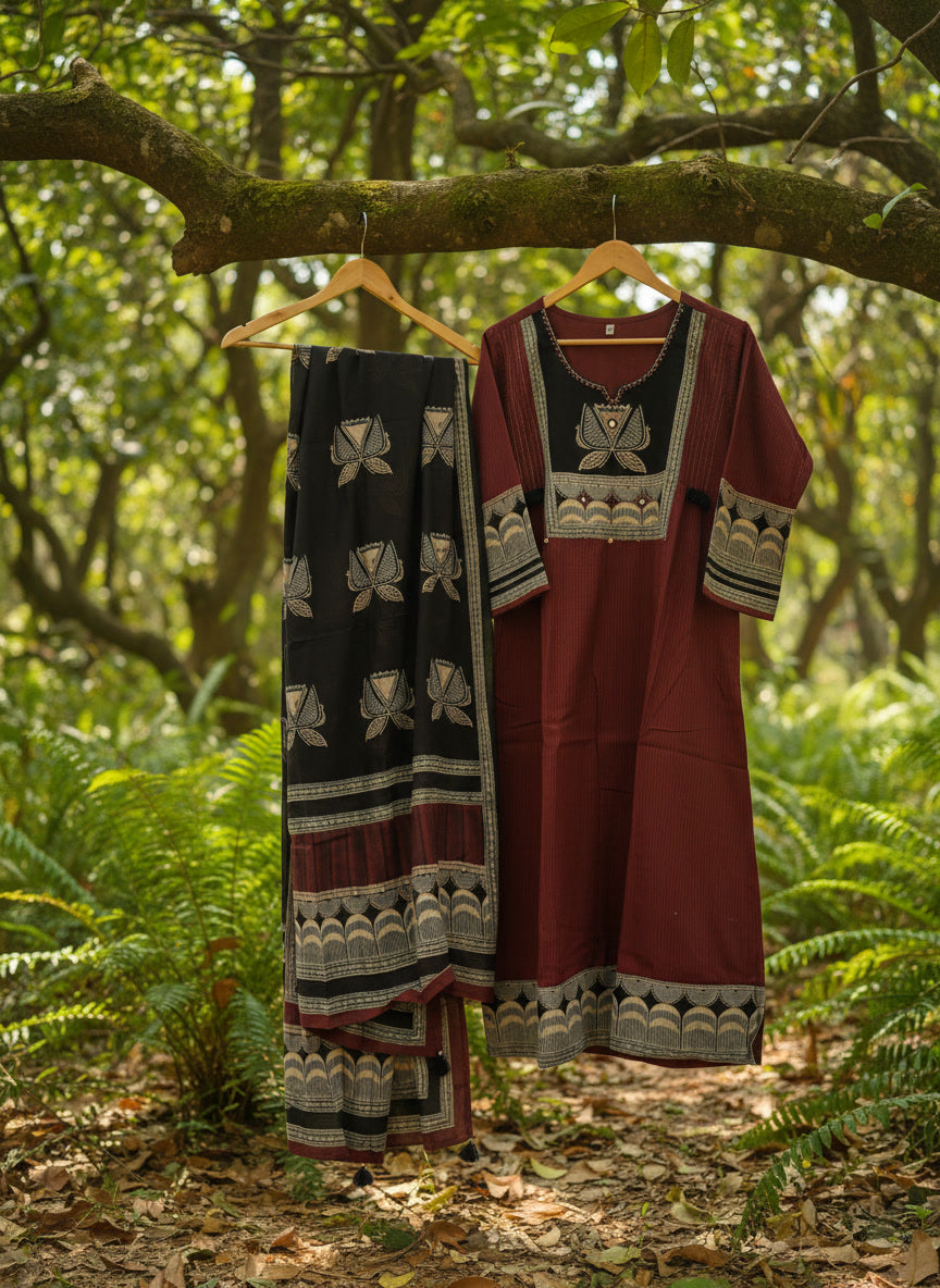 Handcrafted Printed Kurta Set with Statement Dupatta