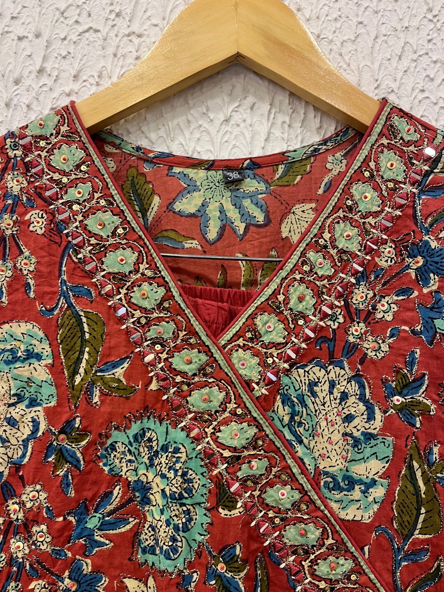 Angrakha Pattern Cotton Anarkali with Kota Doriya Dupatta