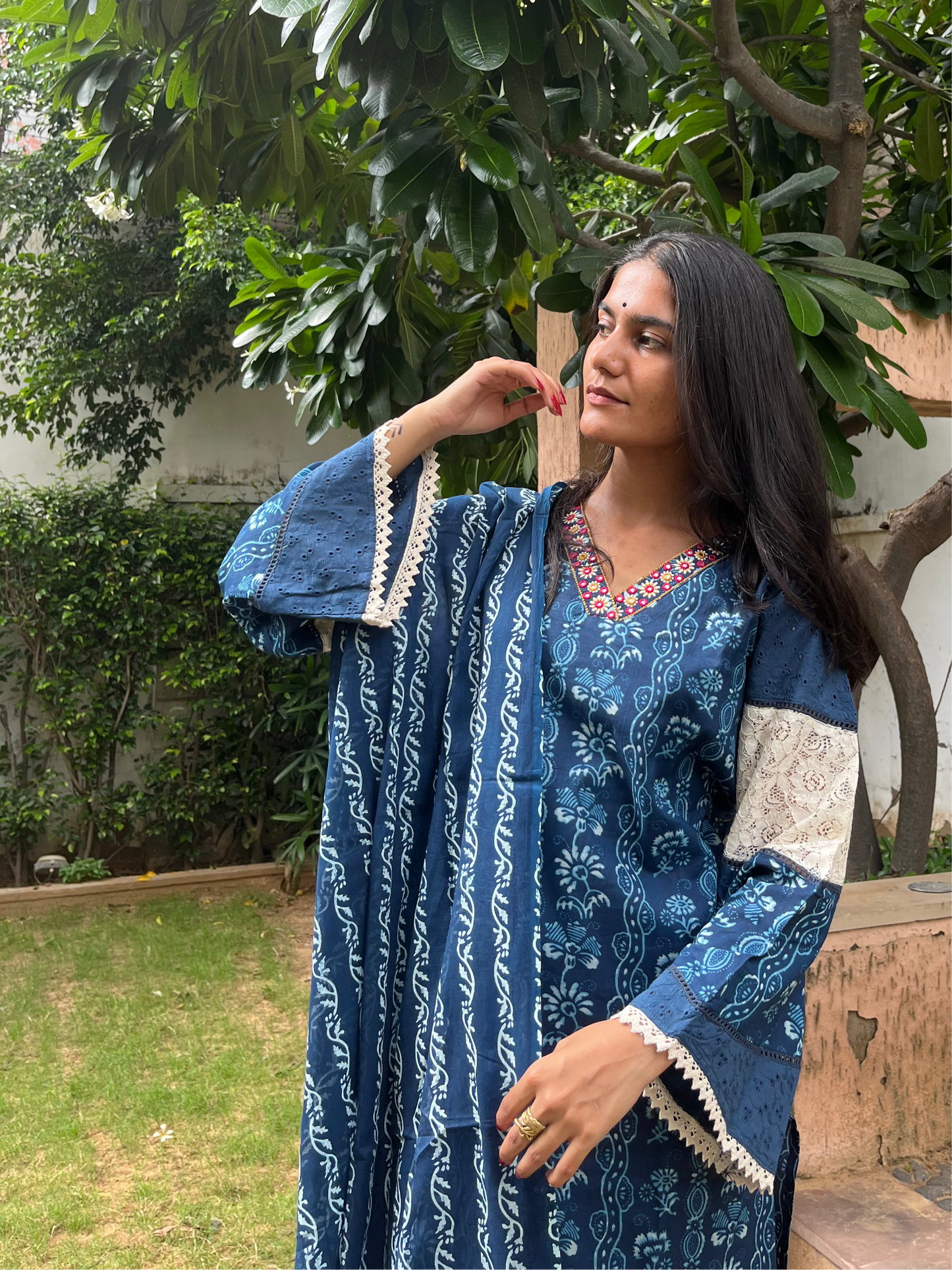 Indigo Straight Suit Set