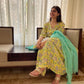 Lemon Printed Cotton Anarkali Suit Set with Kota doriya dupatta