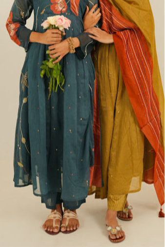 Mulchanderi Anarkali Set With Embroidery