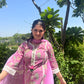 Pink Cotton Printed Dupatta Set with Lace detailing.