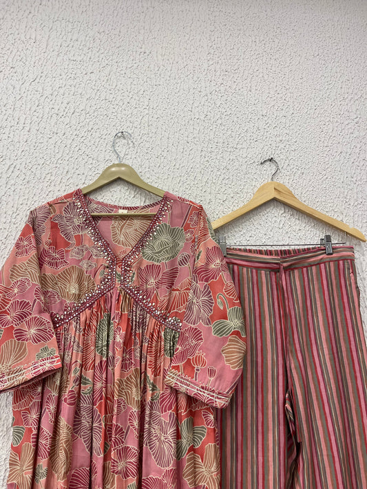 Pink Muslin kurta pant set