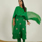 Hand-Embroidered Dola Silk A-Line Kurta Set