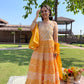 Yellow Gotta work Cotton Anarkali Suit Set with Organza Dupatta