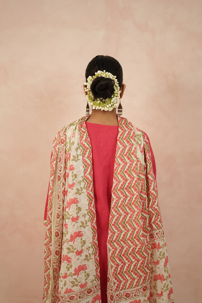 Pink Cotton Block-Printed Kurta Set