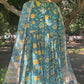 Floral Green Handblock Printed Cotton Anarkali