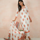 White Floral Block-Printed Cotton Kurta Set