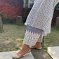 White Floral printed Mul cotton kurta set with embroidery