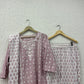 Pink printed cotton kurta set with dupatta