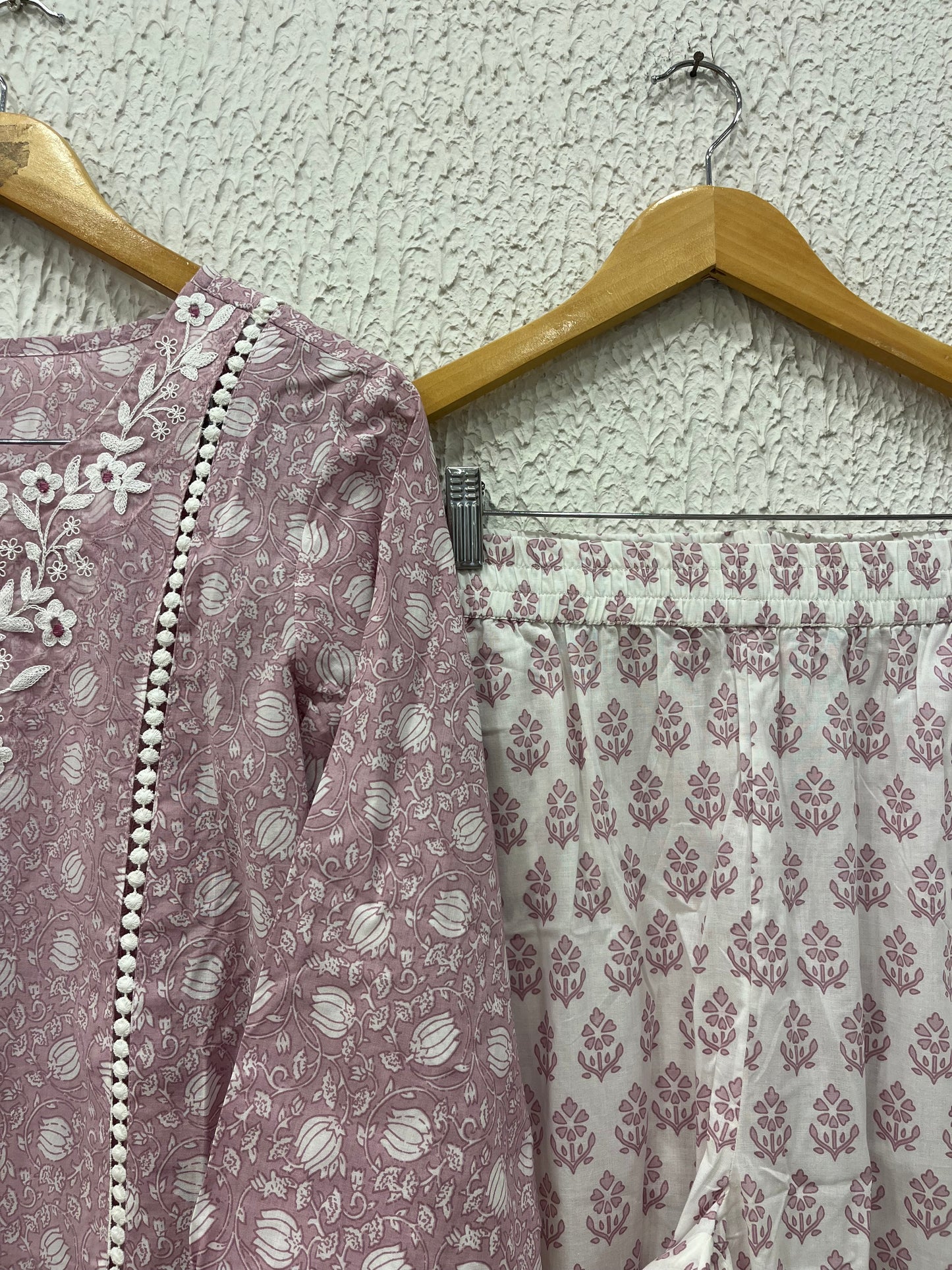 Pink printed cotton kurta set with dupatta