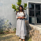White Floral printed Mul cotton kurta set with embroidery