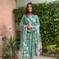 Floral Green Handblock Printed Cotton Anarkali