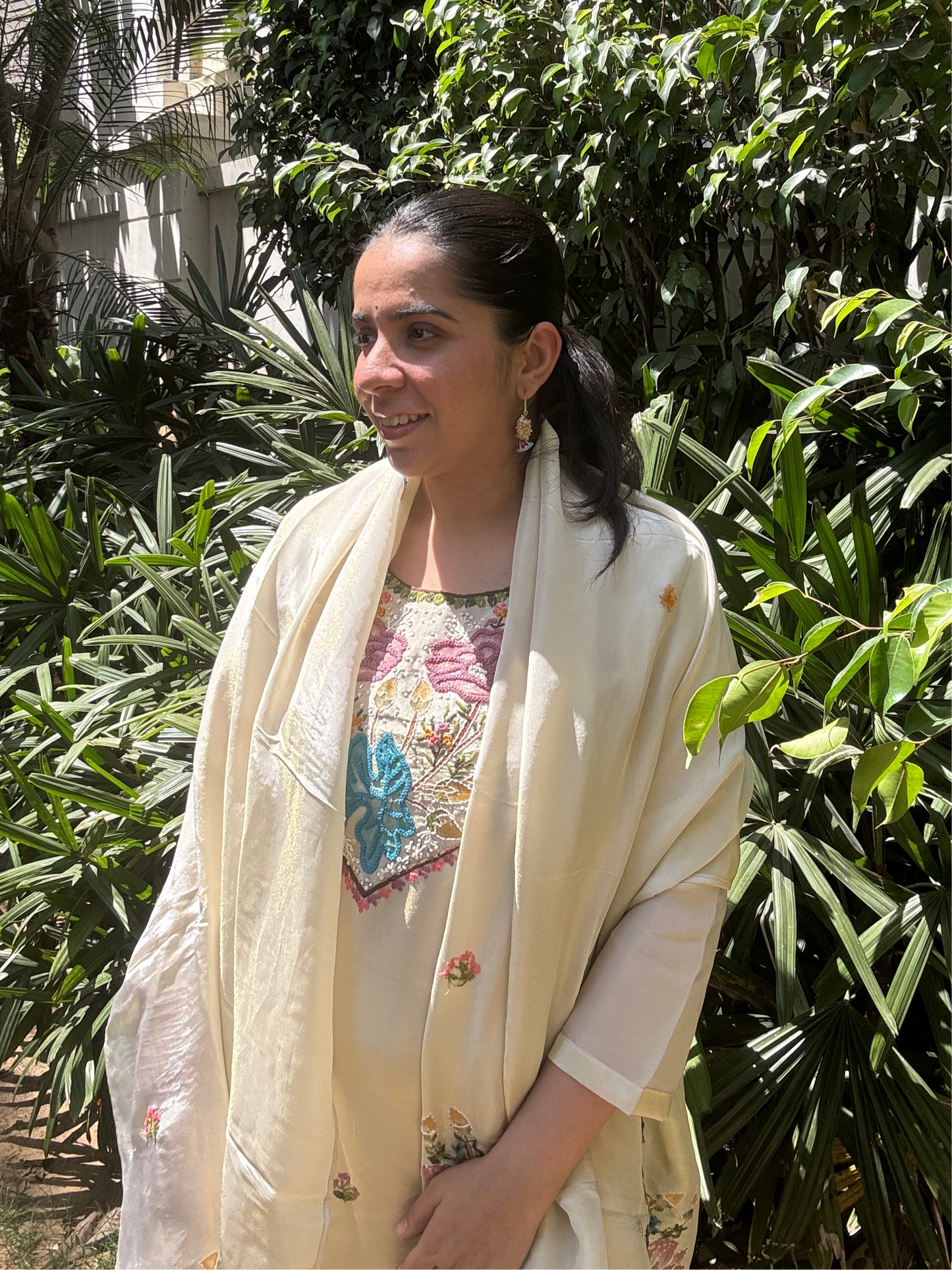 Cream Tissue Silk Suit Set