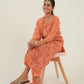 Peach Floral Threadwork Kurta Set