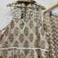 Beige Printed Cotton Anarkali Suit Set with lace detailing
