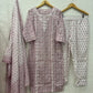 Pink printed cotton kurta set with dupatta